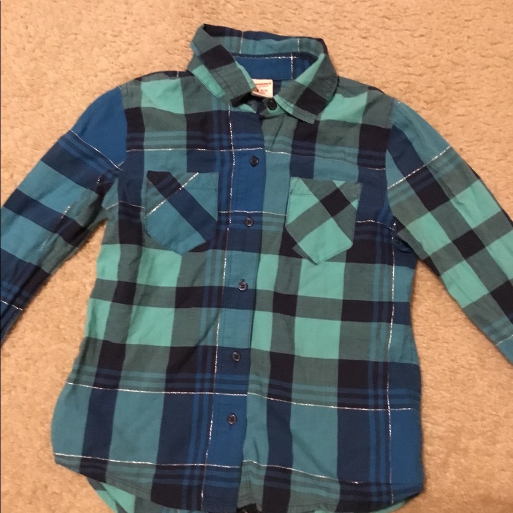 Crochet Back Plaid Girls Shirt - Picture 2 of 5